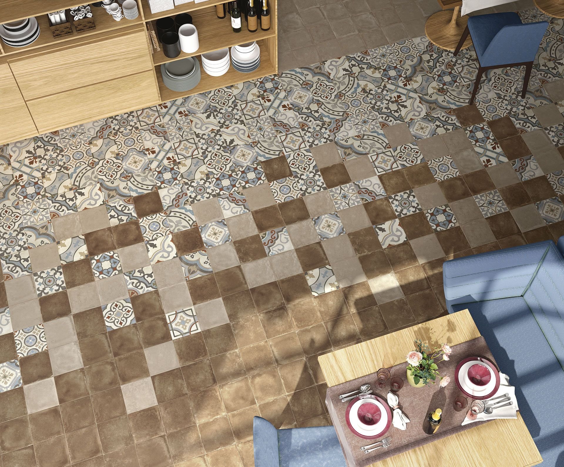 #Koupelna #Kuchyně #Obytné prostory #Patchwork #Retro #Rustikální styl #Malý formát #Matná dlažba #1000 - 1500 Kč/m2 #Elios Ceramica #D-esign Evo